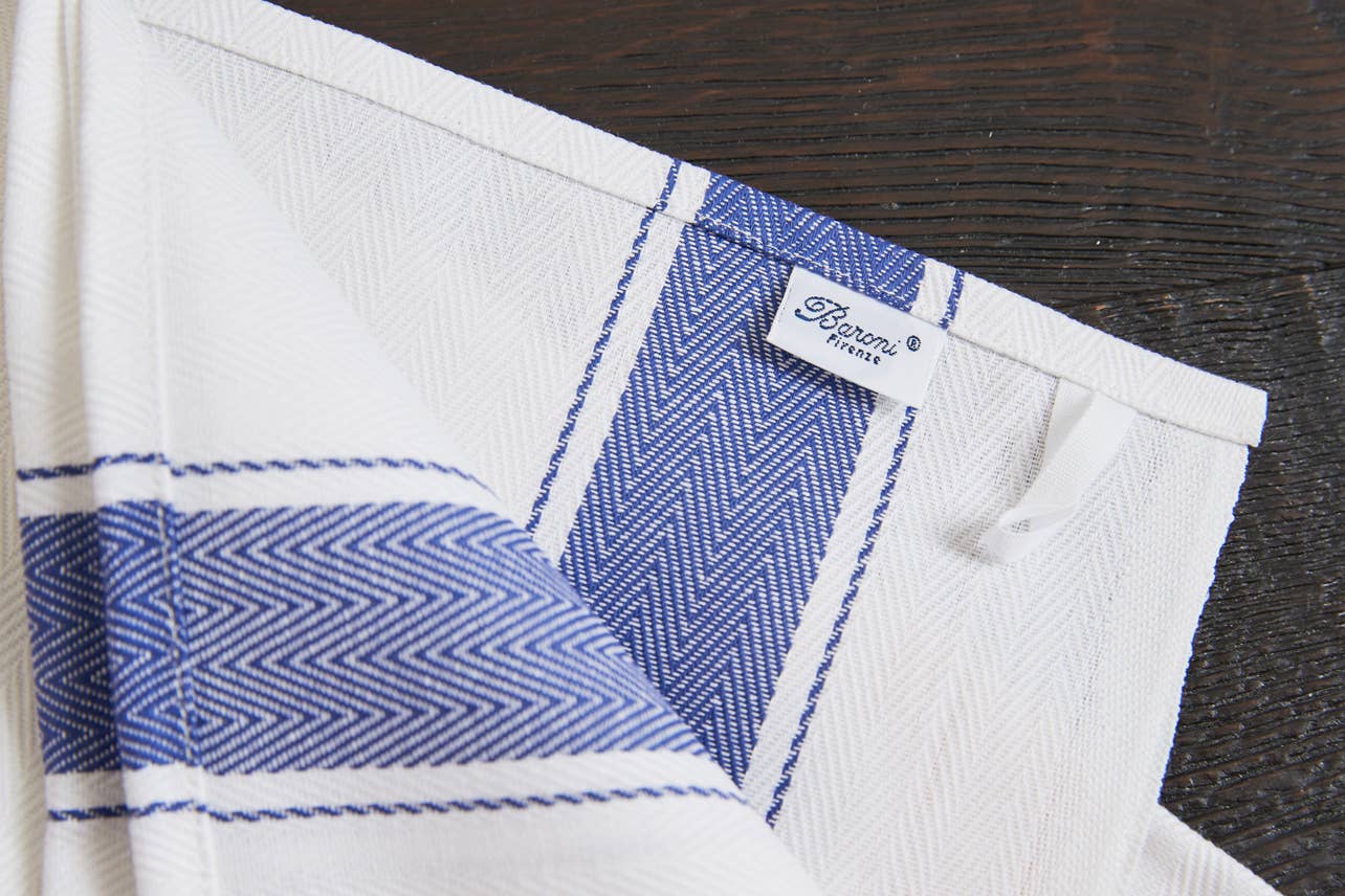 Classic Italian Kitchen Towel - Herringbone Blue